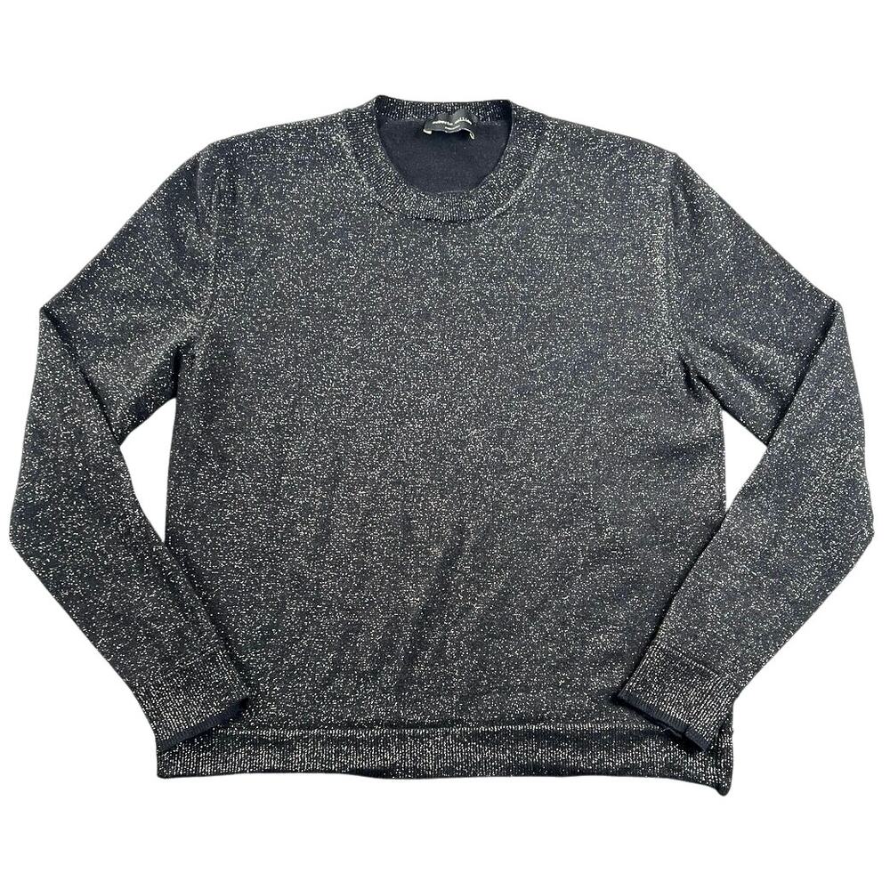 Roberto Collina Black Gold Metallic Lurex Merino Wool Crewneck Sweater Italy - S